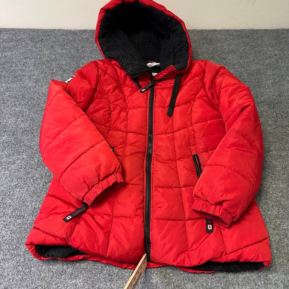 Canada Weathergear Puffer Jacket Womens Size Large Red Sherpa Hood Quilted Coat